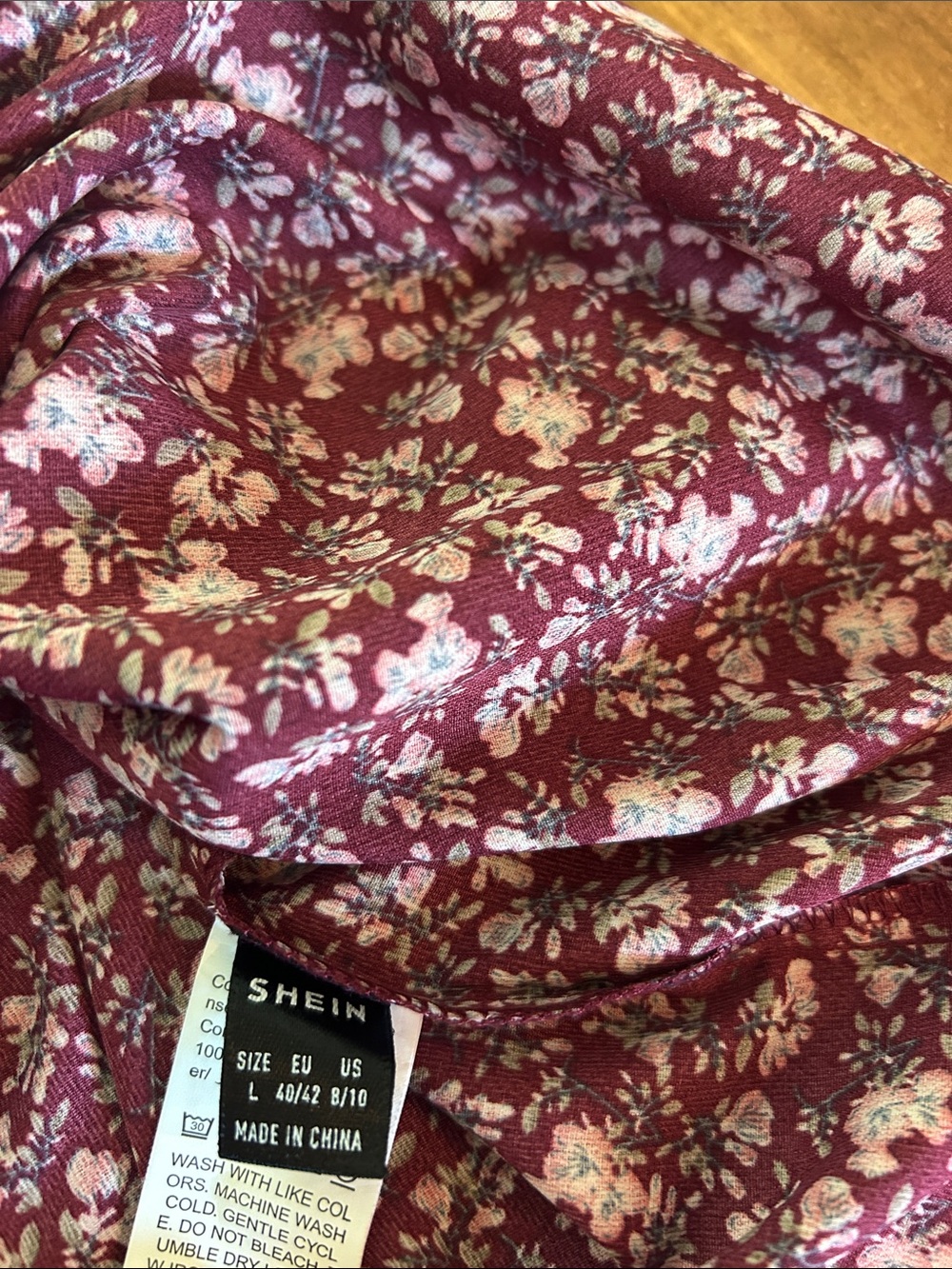 Burgundy Floral Long Sleeve Tunic Dress - Picture 5 of 6
